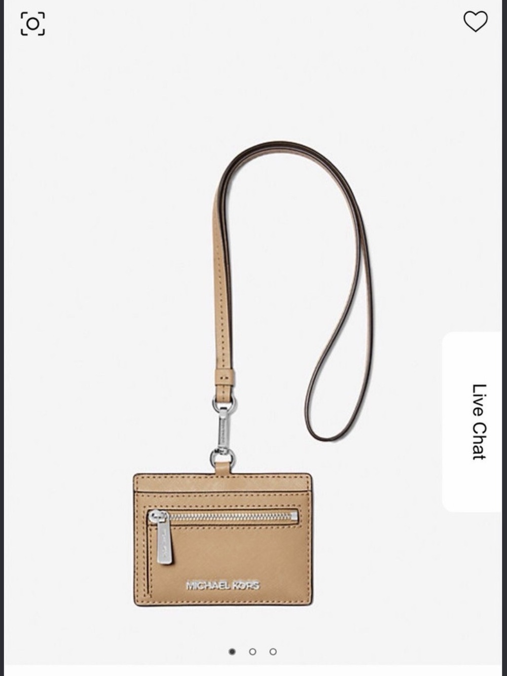 Michael Kors Tan Leather Card Holder Lanyard with Silver Hardware